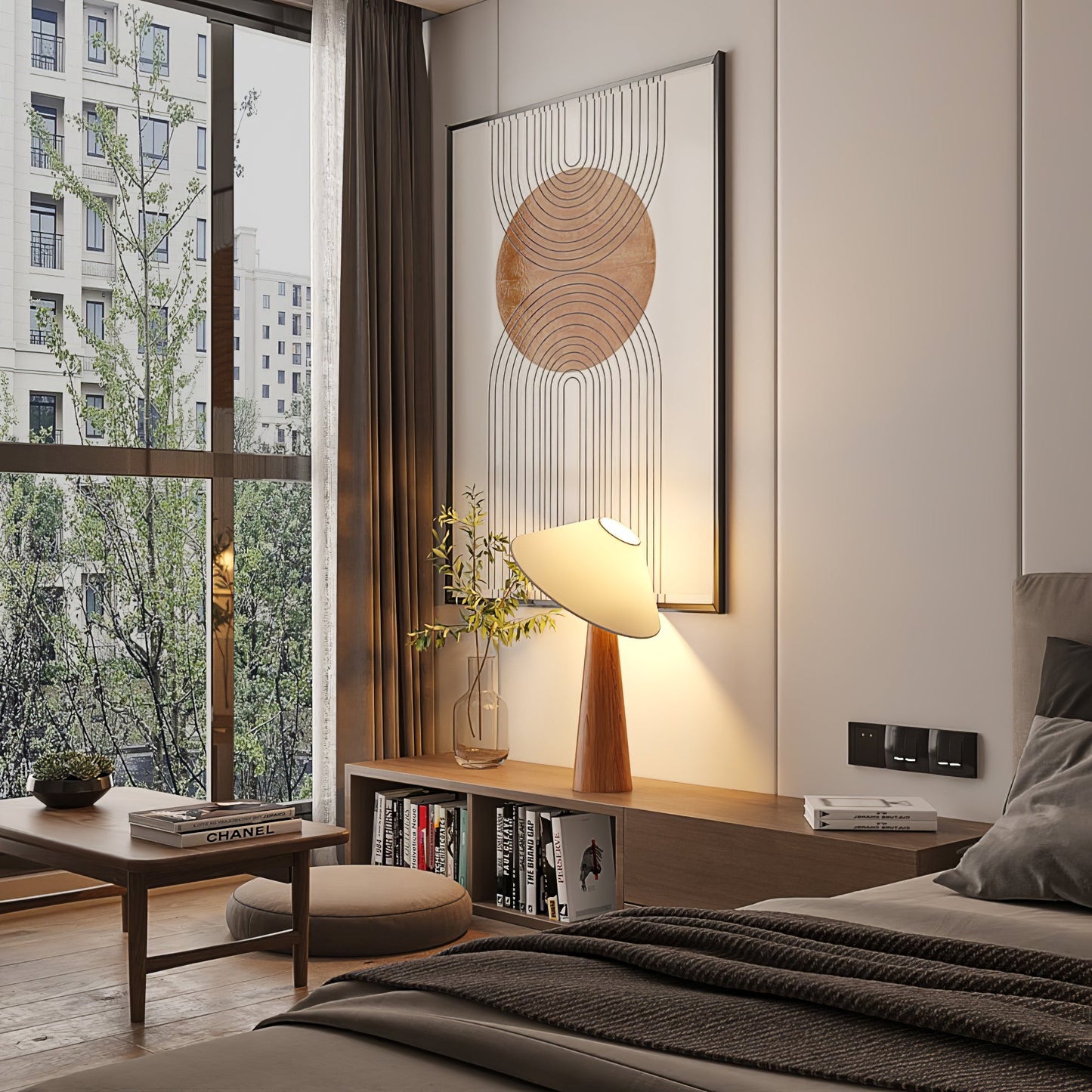 Wooden Table Lamp | Natural Wood & Metal | Beige Shade