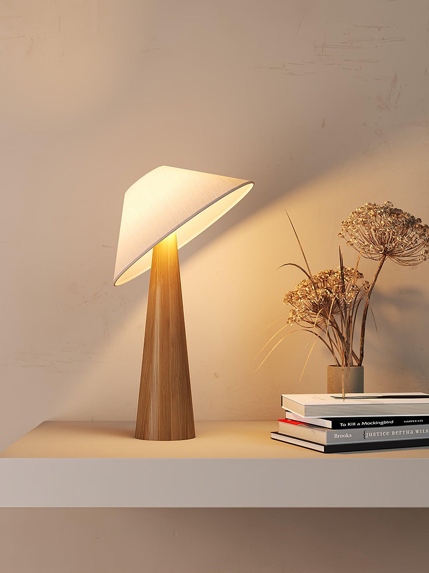 Wooden Table Lamp | Natural Wood & Metal | Beige Shade