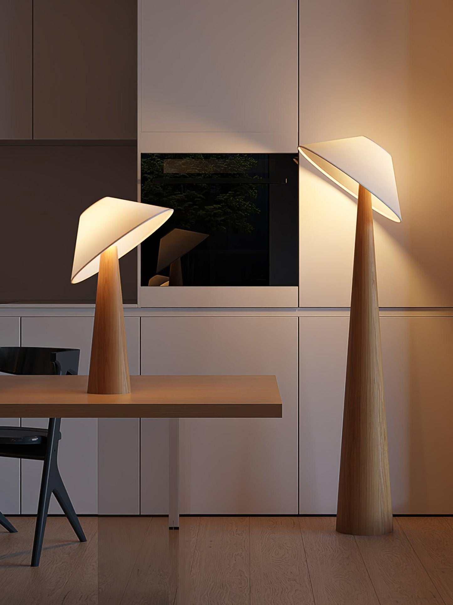 Wooden Table Lamp | Natural Wood & Metal | Beige Shade