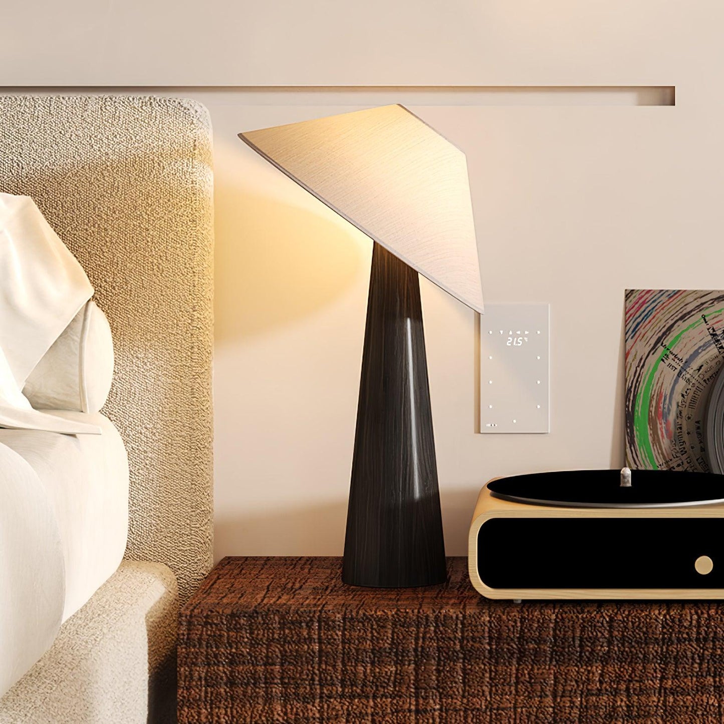 Wooden Table Lamp | Natural Wood & Metal | Beige Shade