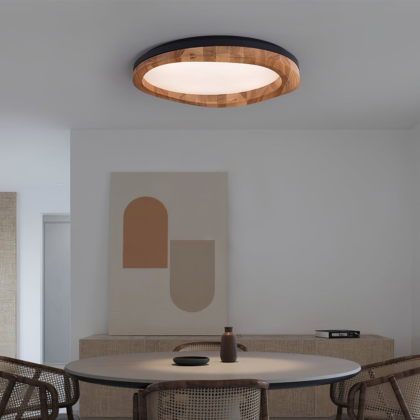 Round Wood Ceiling Lamp | Natural Wood & Metal | 3 Sizes