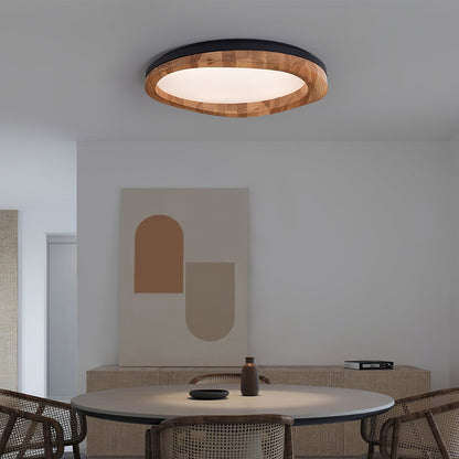 Round Wood Ceiling Lamp | Natural Wood & Metal | 3 Sizes