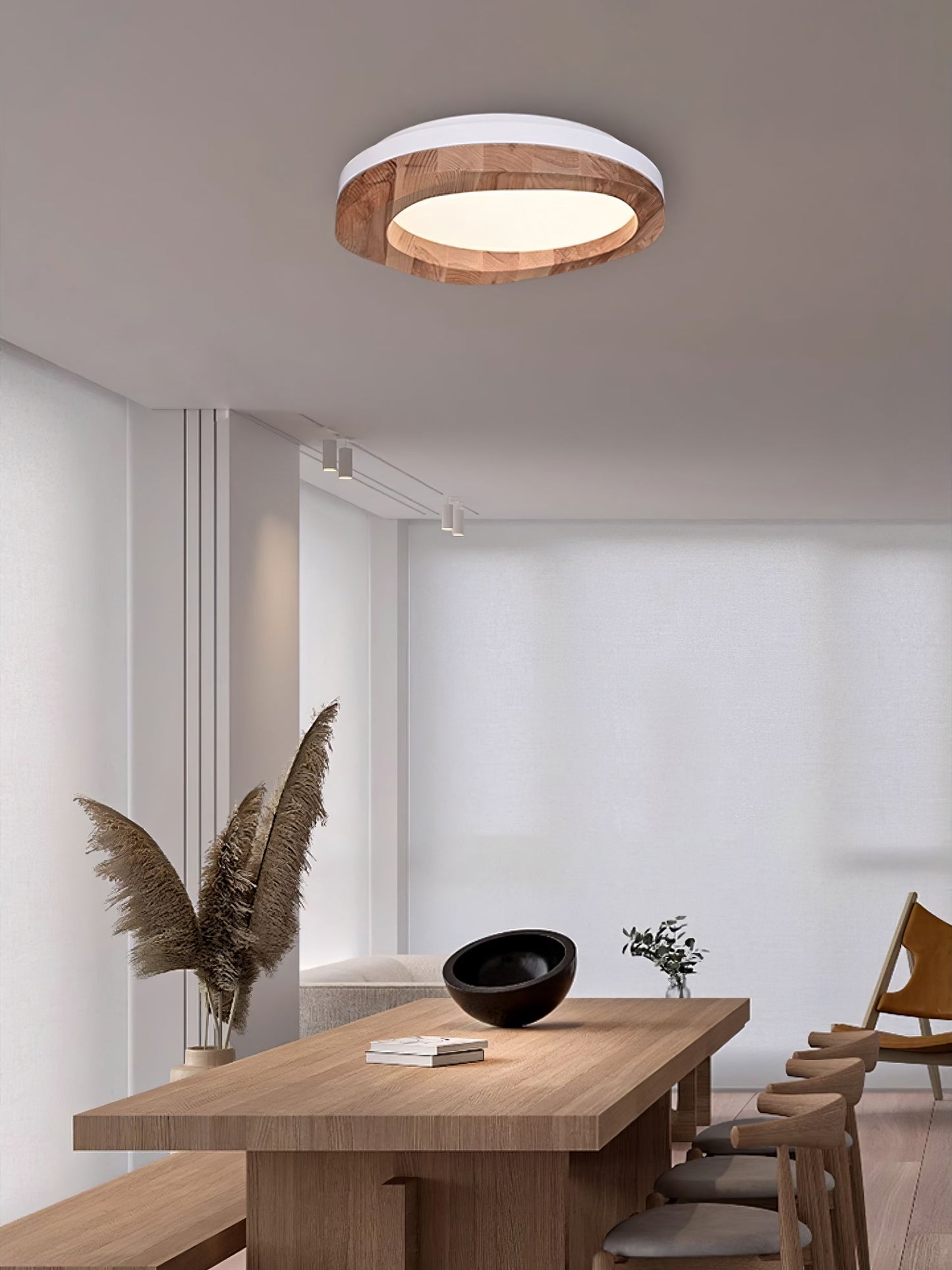 Round Wood Ceiling Lamp | Natural Wood & Metal | 3 Sizes