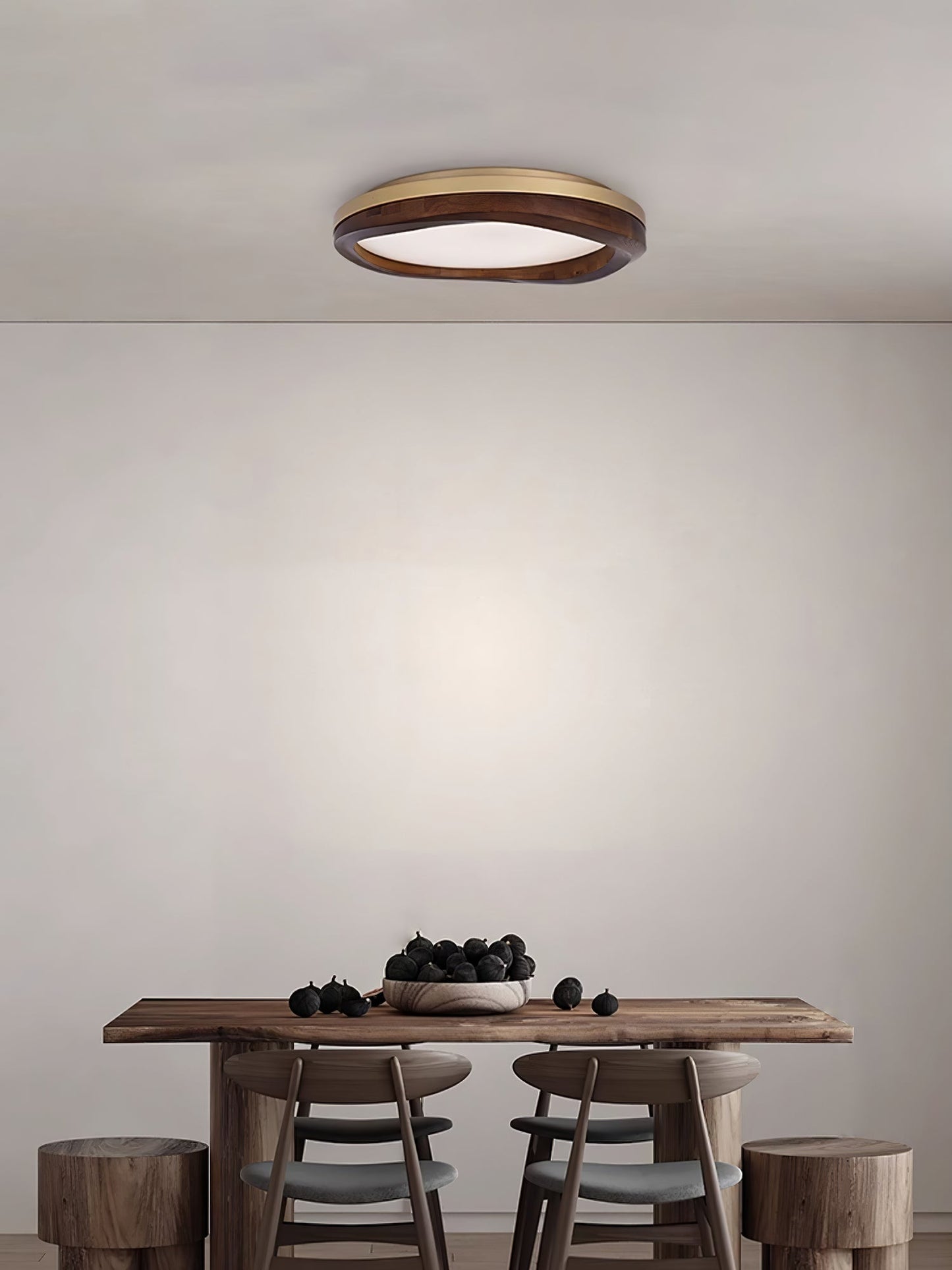 Round Wood Ceiling Lamp | Natural Wood & Metal | 3 Sizes