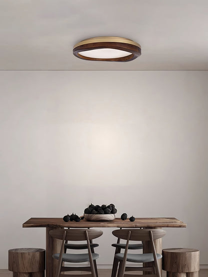 Round Wood Ceiling Lamp | Natural Wood & Metal | 3 Sizes