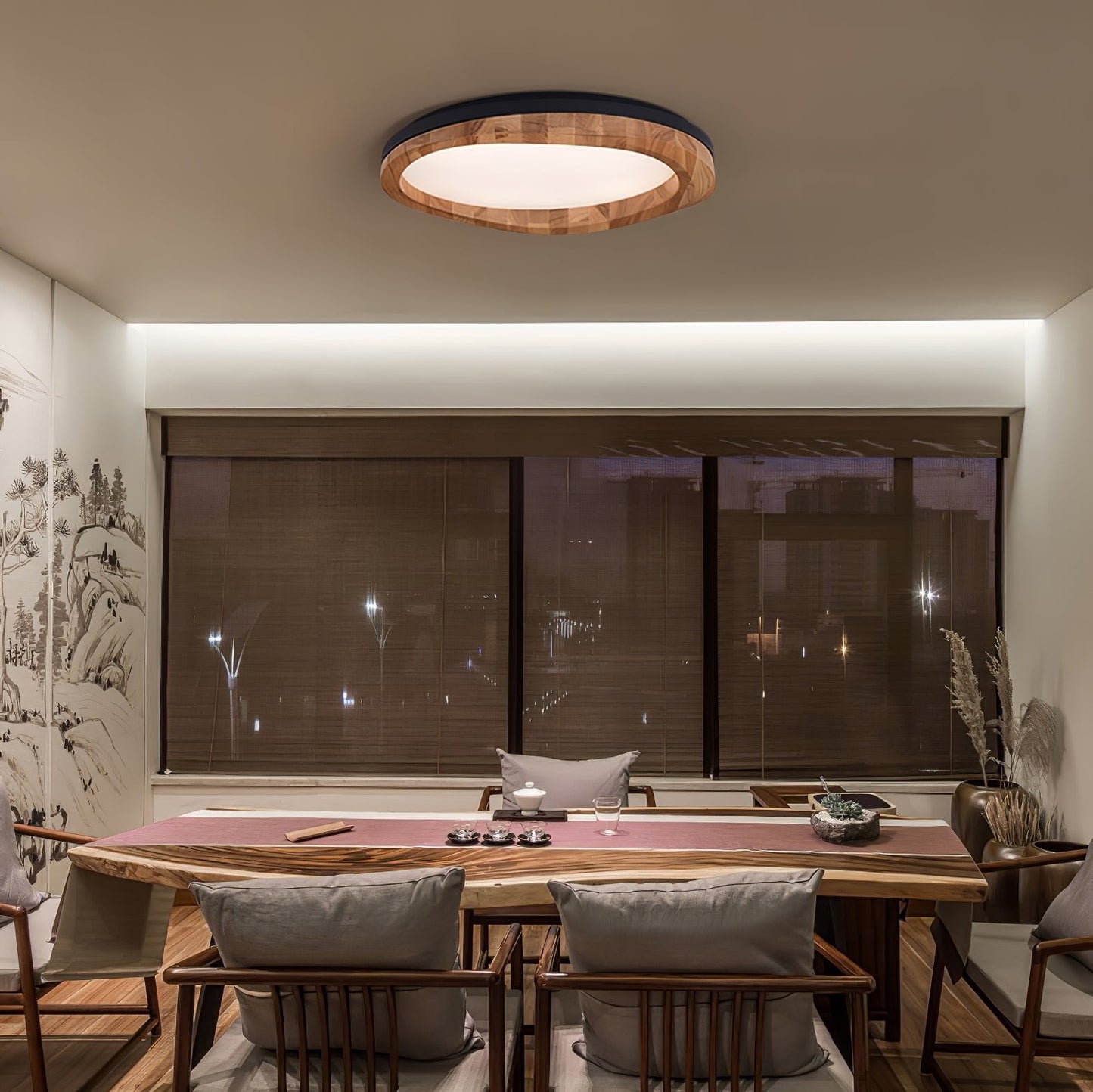 Round Wood Ceiling Lamp | Natural Wood & Metal | 3 Sizes