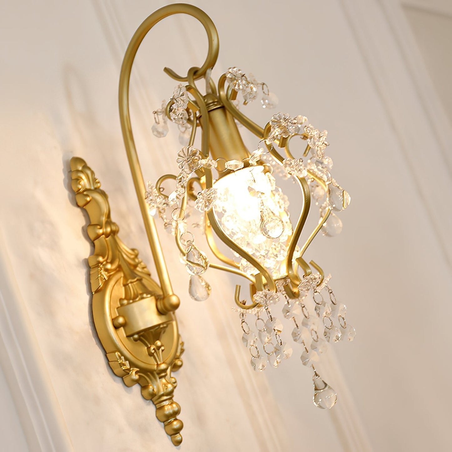 Crystal Wall Lamp | Gold Iron & Clear Shade | Modern Design