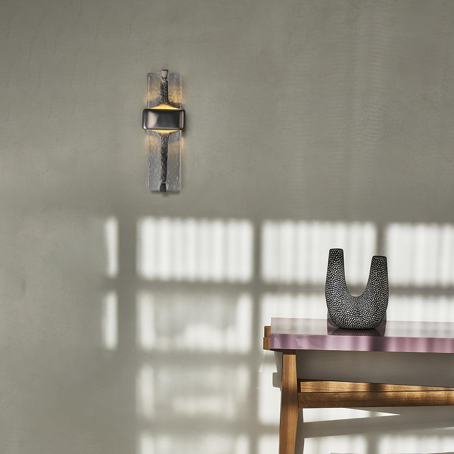 Wall Lamp | Black Metal & Handcrafted Glass | Integrated LED
