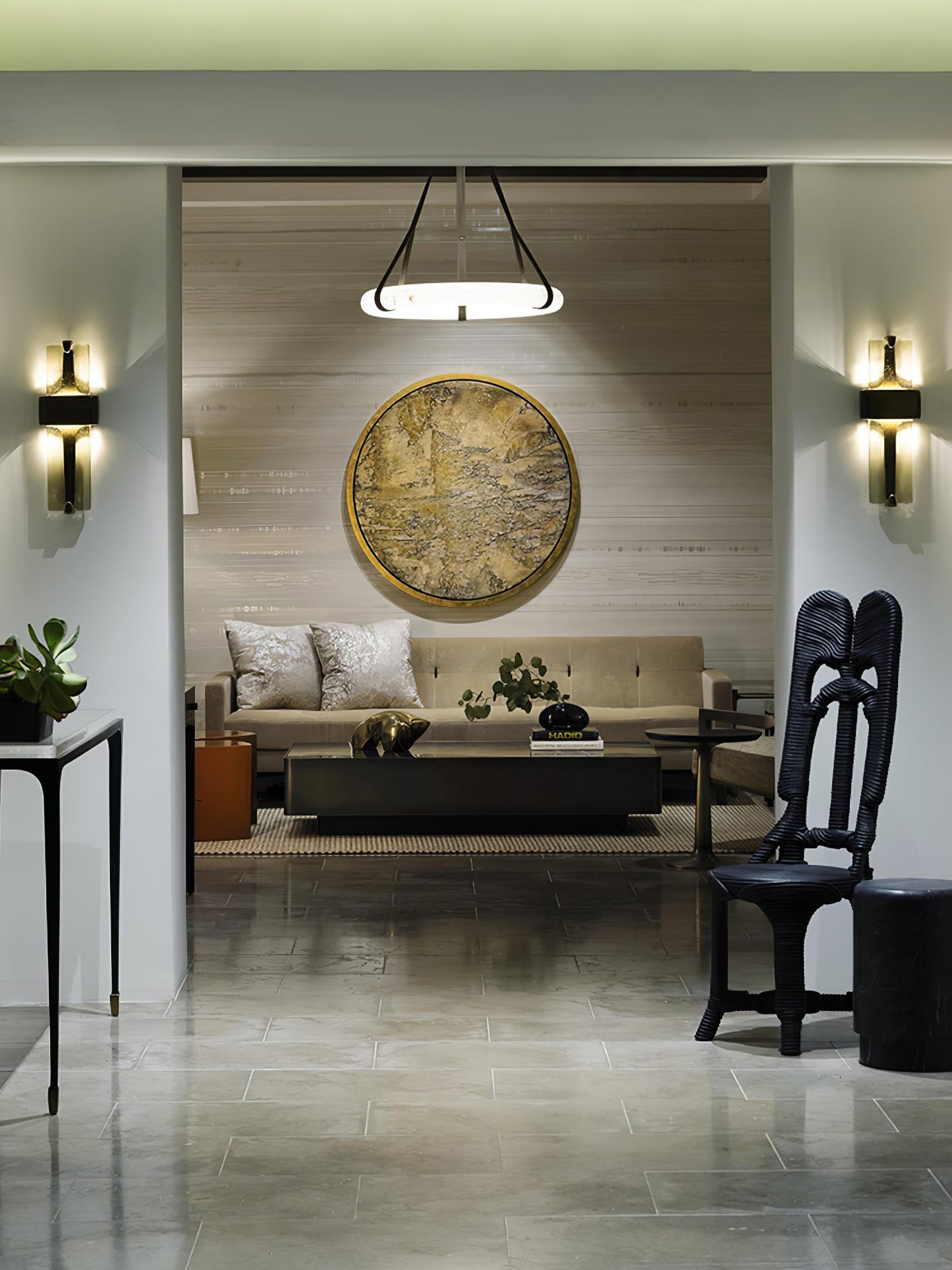 Wall Lamp | Black Metal & Handcrafted Glass | Integrated LED