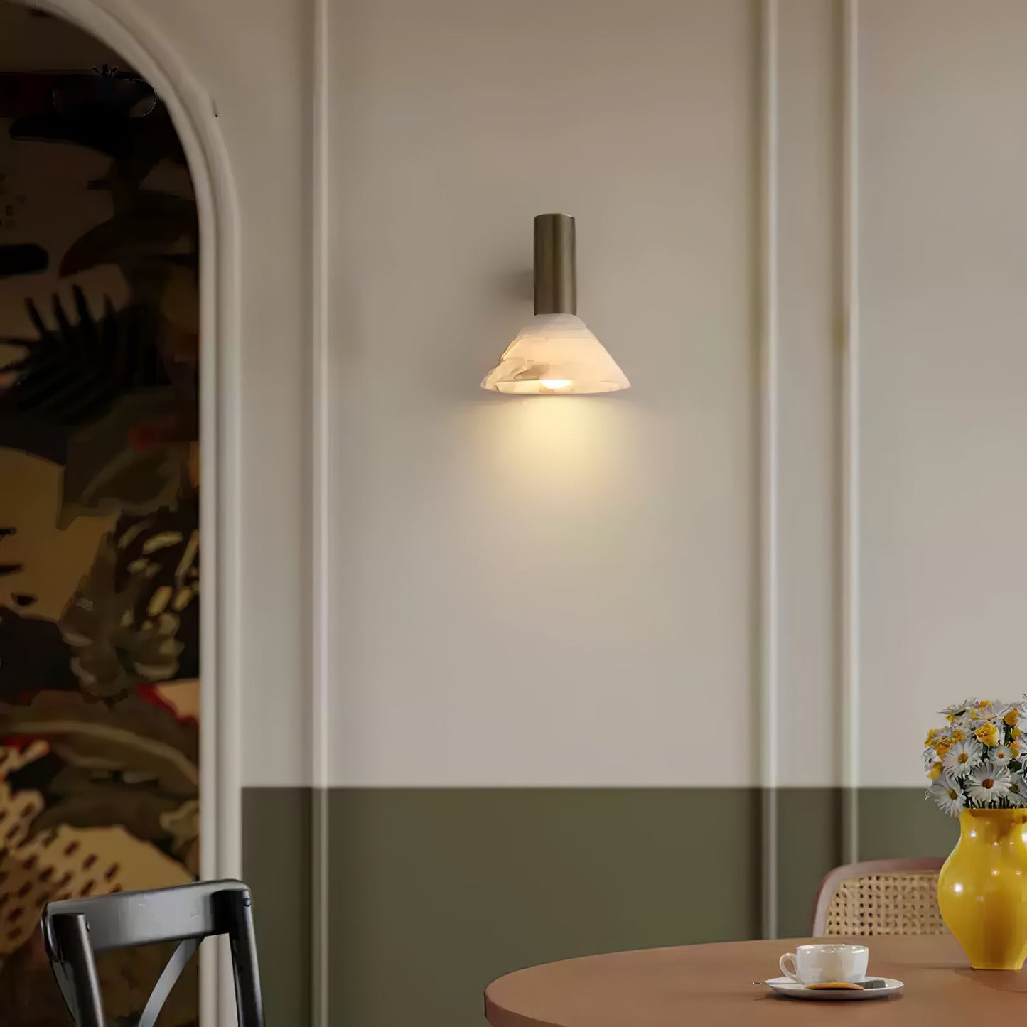 Torres Wall Sconce | Handmade Brass & Alabaster | Antique Bronze & White