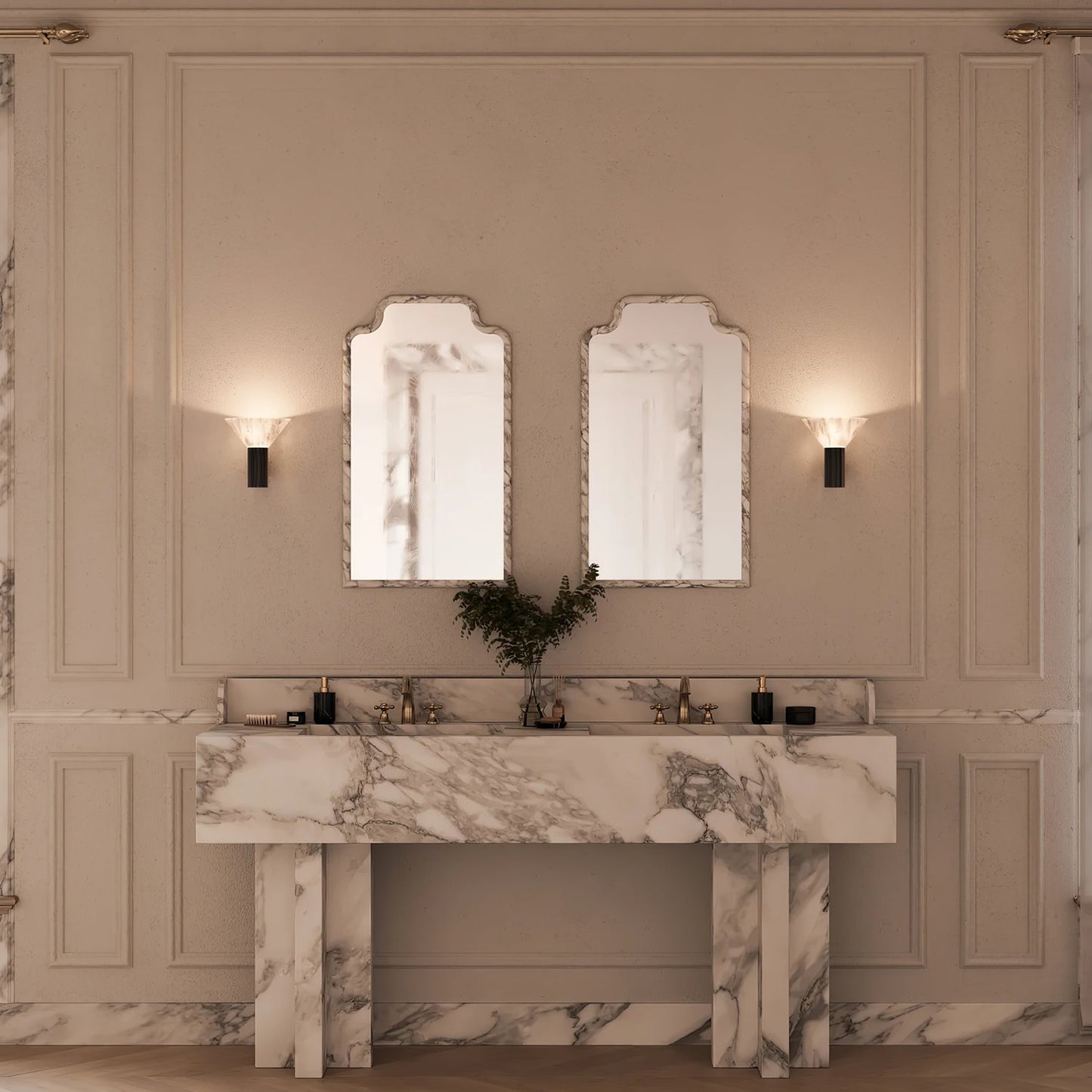 Torres Wall Sconce | Handmade Brass & Alabaster | Antique Bronze & White