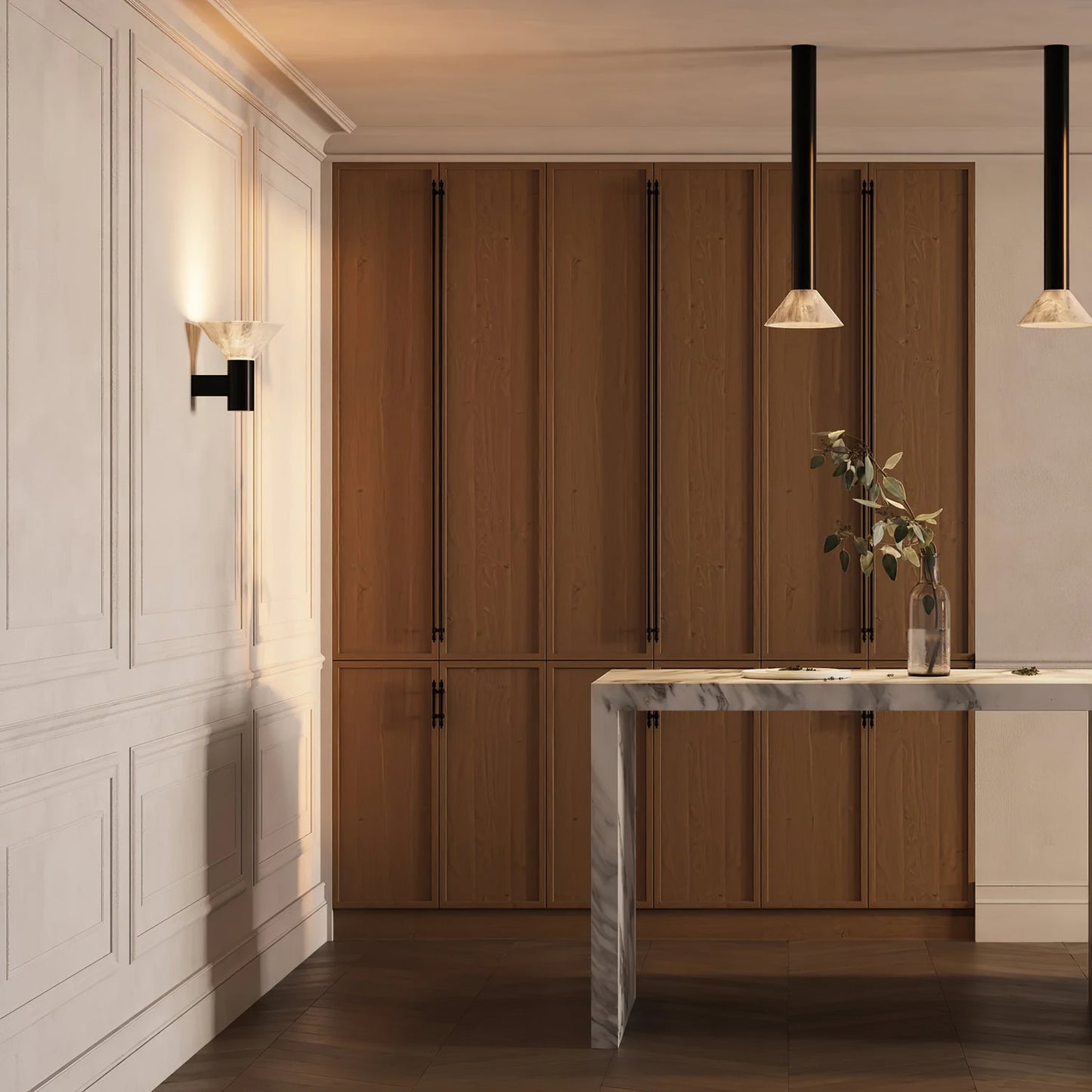 Torres Wall Sconce | Handmade Brass & Alabaster | Antique Bronze & White
