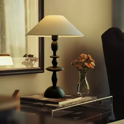 Wood Table Lamp | Handcrafted Oak with Linen Shade | Walnut Color
