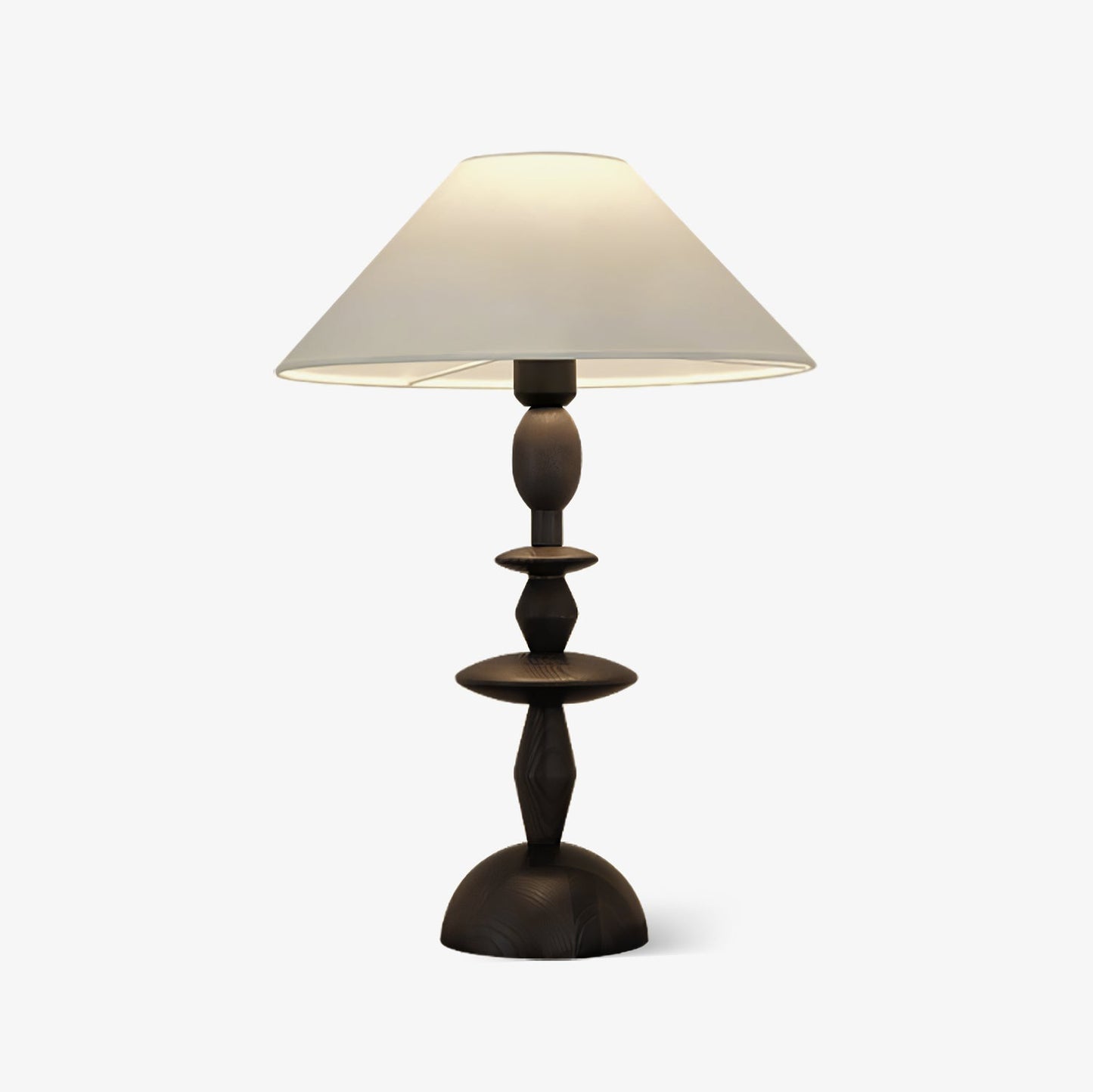 Wood Table Lamp | Handcrafted Oak with Linen Shade | Walnut Color