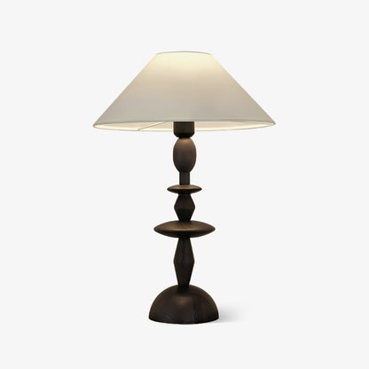 Wood Table Lamp | Handcrafted Oak with Linen Shade | Walnut Color