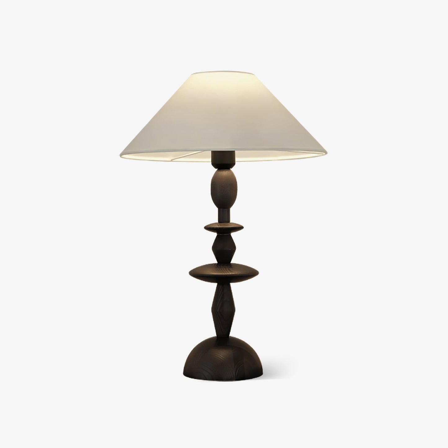 Wood Table Lamp | Handcrafted Oak with Linen Shade | Walnut Color