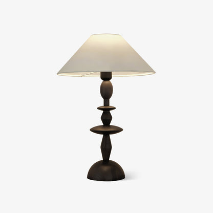 Wood Table Lamp | Handcrafted Oak with Linen Shade | Walnut Color