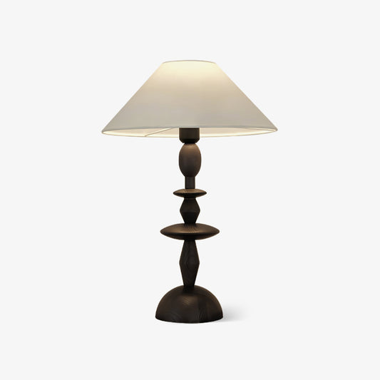 Wood Table Lamp | Handcrafted Oak with Linen Shade | Walnut Color