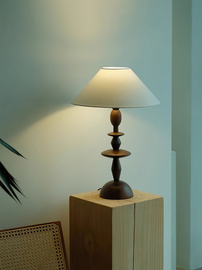 Wood Table Lamp | Handcrafted Oak with Linen Shade | Walnut Color