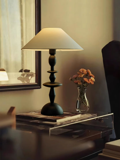 Wood Table Lamp | Handcrafted Oak with Linen Shade | Walnut Color