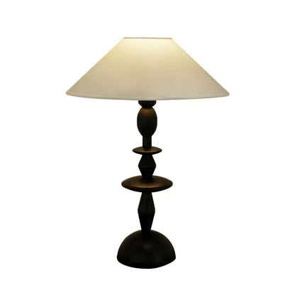 Wood Table Lamp | Handcrafted Oak with Linen Shade | Walnut Color