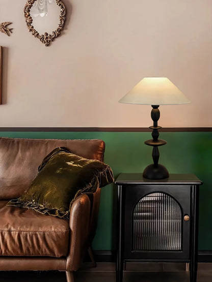 Wood Table Lamp | Handcrafted Oak with Linen Shade | Walnut Color