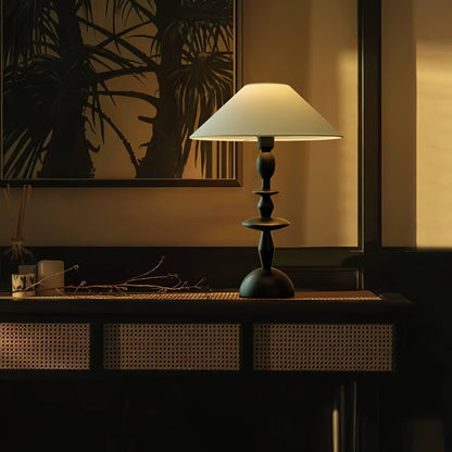 Wood Table Lamp | Handcrafted Oak with Linen Shade | Walnut Color