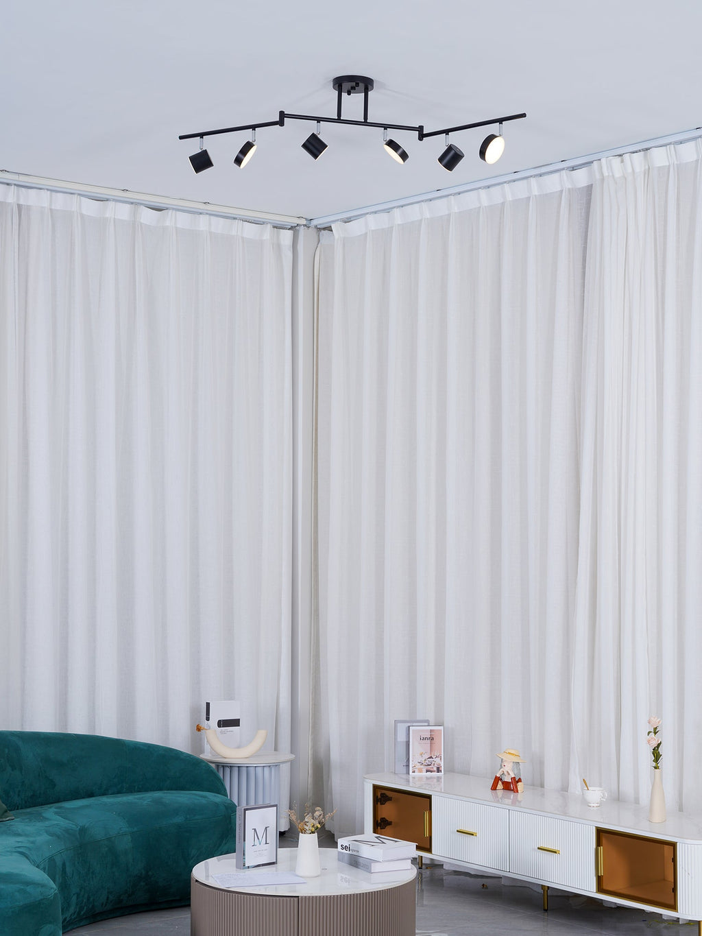 Track Light Ceiling Fixture | Adjustable Metal & Acrylic | Black & Gold