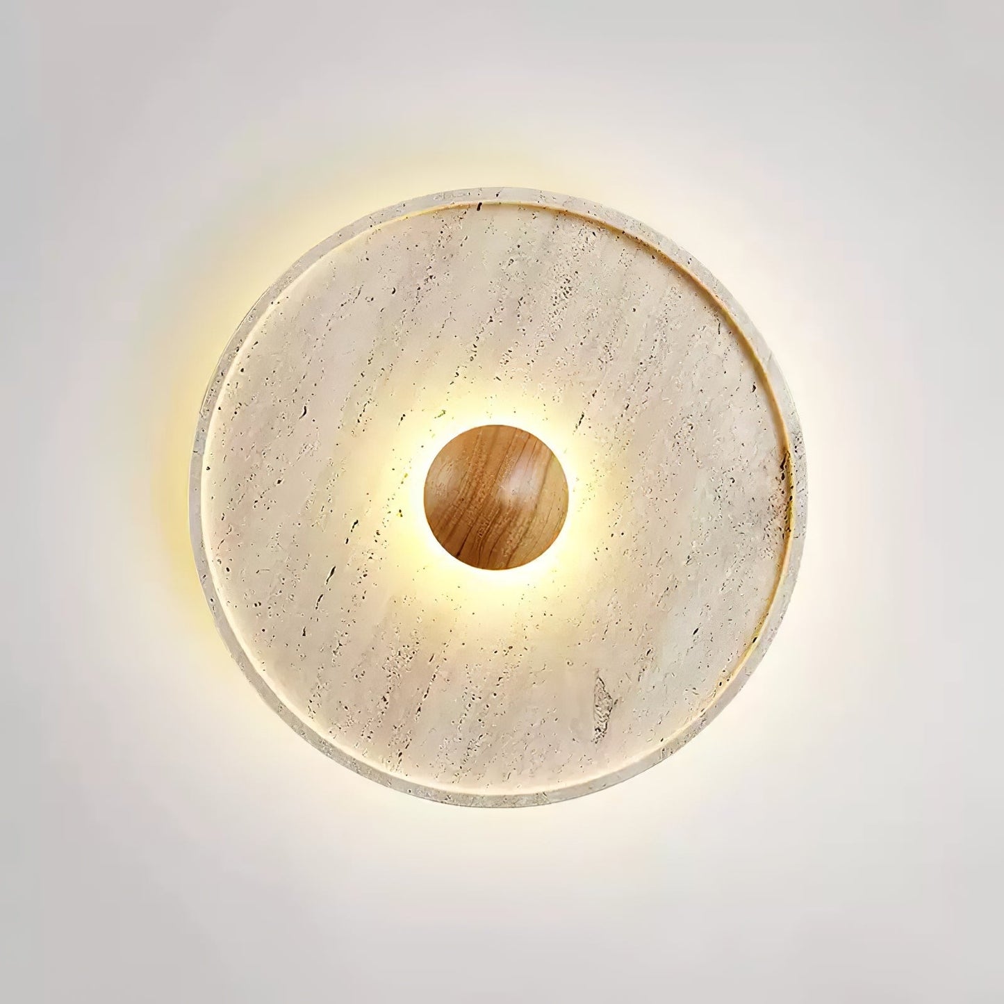 Tranquil Aura Ceiling Light | Yellow Travertine & Wood | 42cm Diameter