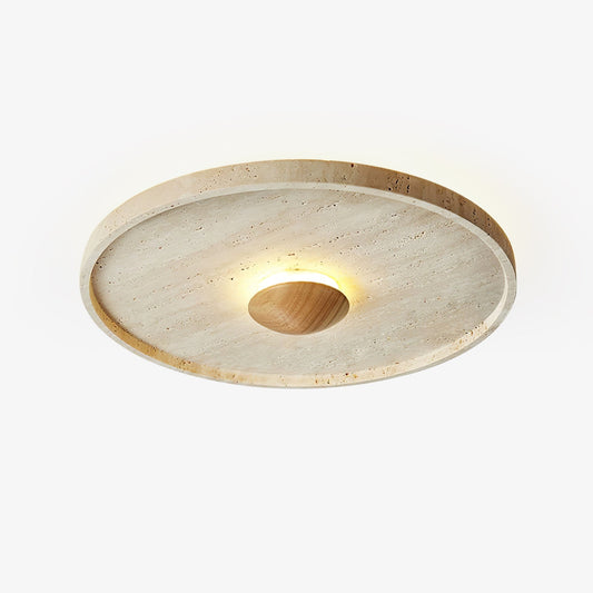 Tranquil Aura Ceiling Light | Yellow Travertine & Wood | 42cm Diameter
