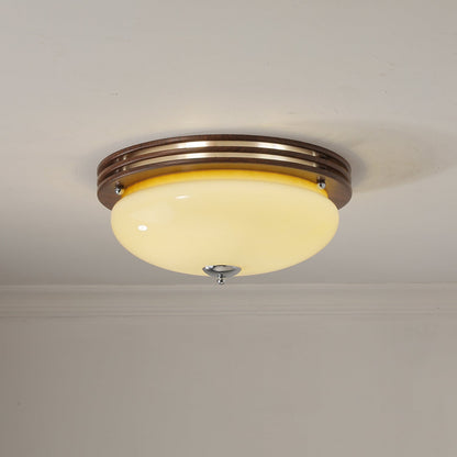 Ceiling Light Fixture | Wood-Grain Metal & Frosted Glass | 40cm Diameter