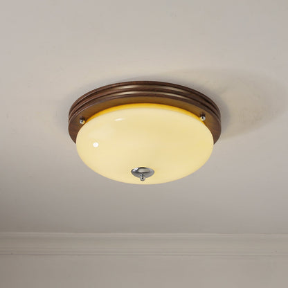 Ceiling Light Fixture | Wood-Grain Metal & Frosted Glass | 40cm Diameter