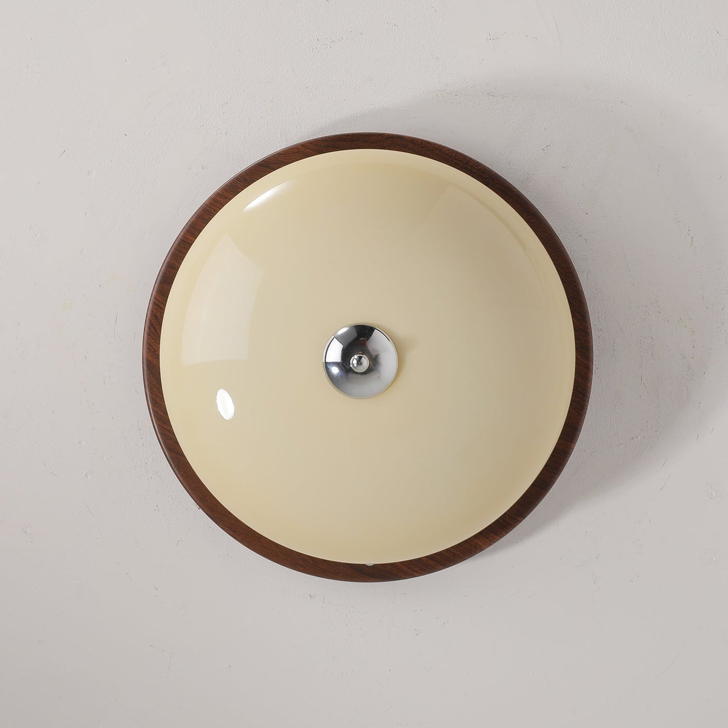 Ceiling Light Fixture | Wood-Grain Metal & Frosted Glass | 40cm Diameter