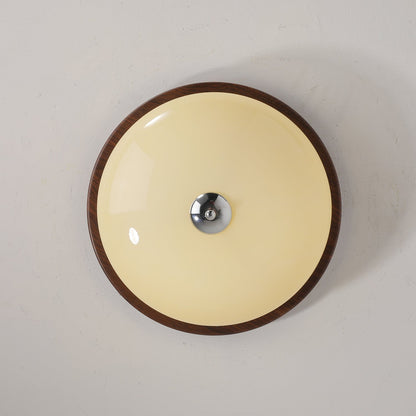 Ceiling Light Fixture | Wood-Grain Metal & Frosted Glass | 40cm Diameter
