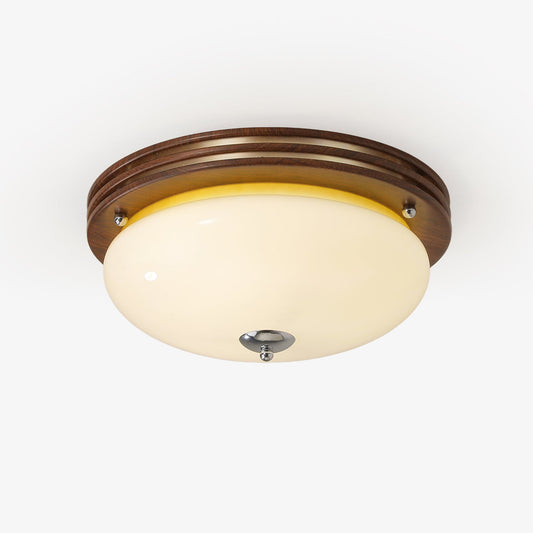 Ceiling Light Fixture | Wood-Grain Metal & Frosted Glass | 40cm Diameter