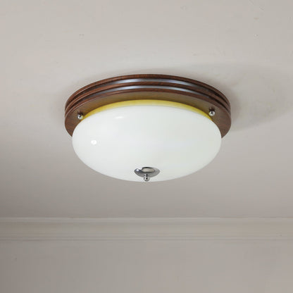 Ceiling Light Fixture | Wood-Grain Metal & Frosted Glass | 40cm Diameter