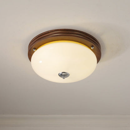Ceiling Light Fixture | Wood-Grain Metal & Frosted Glass | 40cm Diameter