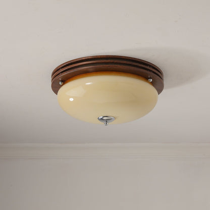 Ceiling Light Fixture | Wood-Grain Metal & Frosted Glass | 40cm Diameter