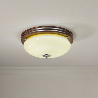 Ceiling Light Fixture | Wood-Grain Metal & Frosted Glass | 40cm Diameter