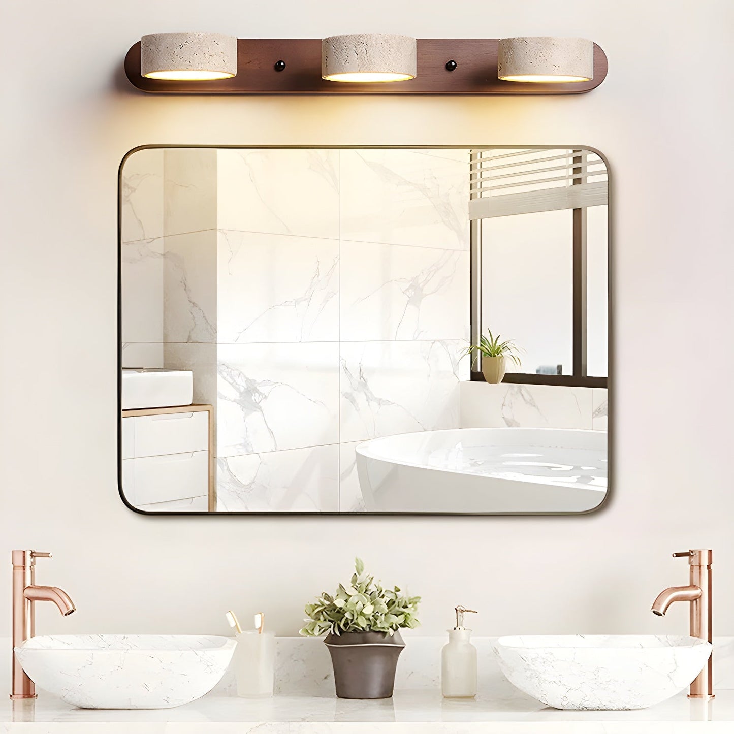 Travertine Wall Light | Yellow Travertine & Wood | 2-Lights