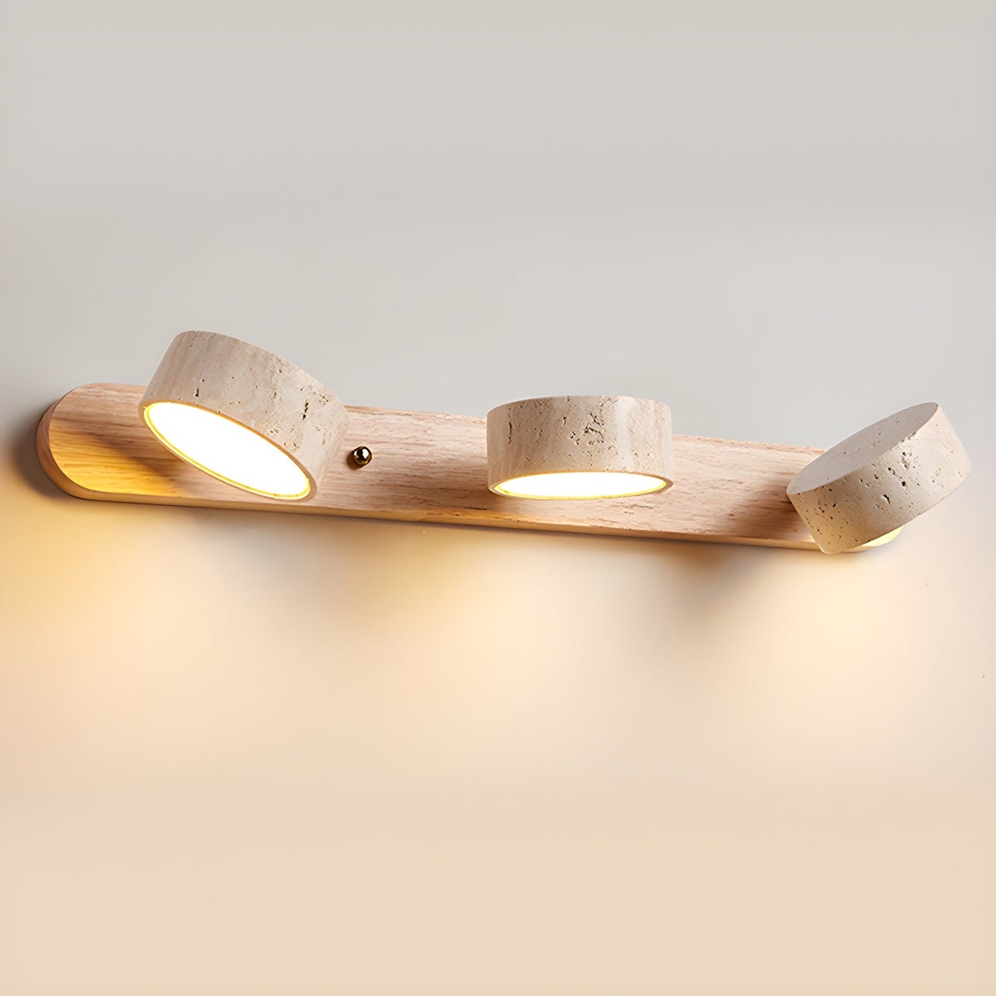 Travertine Wall Light | Yellow Travertine & Wood | 2-Lights