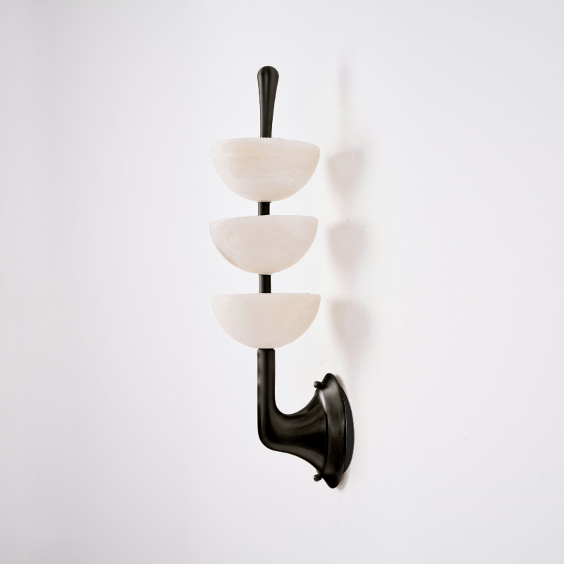Alabaster Wall Sconce | Brass Frame & Alabaster Shades | Set of 2