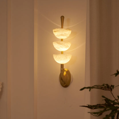 Alabaster Wall Sconce | Brass Frame & Alabaster Shades | Set of 2