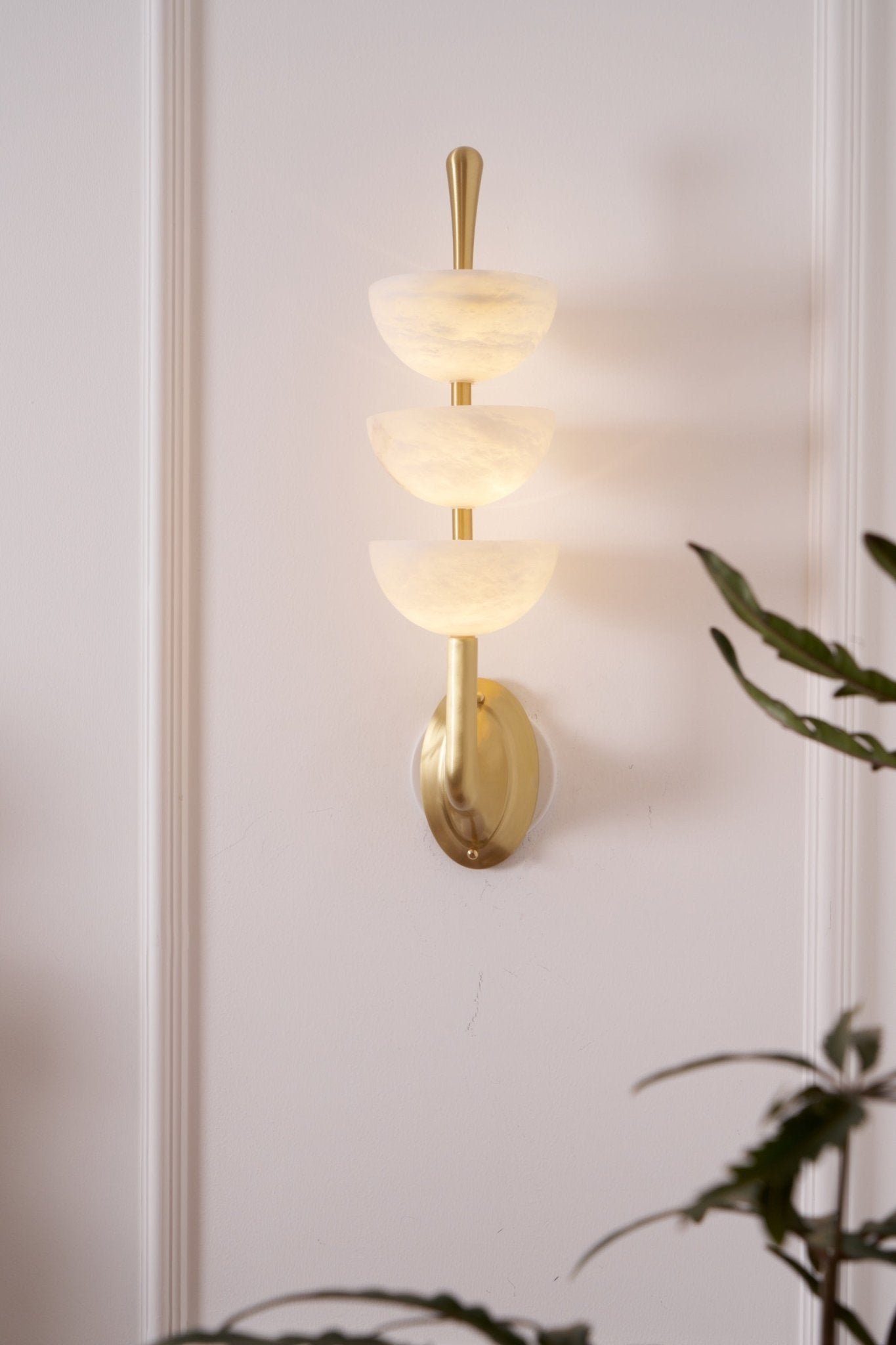 Alabaster Wall Sconce | Brass Frame & Alabaster Shades | Set of 2