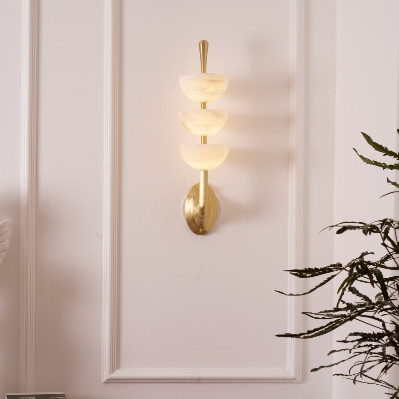 Alabaster Wall Sconce | Brass Frame & Alabaster Shades | Set of 2