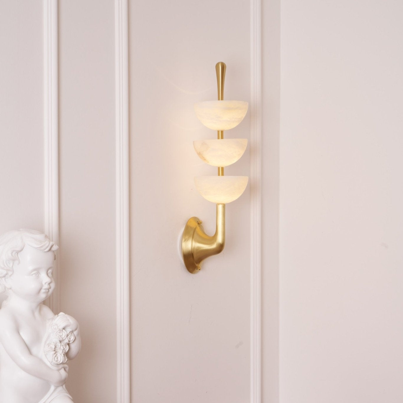 Alabaster Wall Sconce | Brass Frame & Alabaster Shades | Set of 2