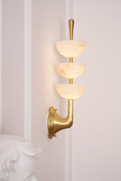 Alabaster Wall Sconce | Brass Frame & Alabaster Shades | Set of 2