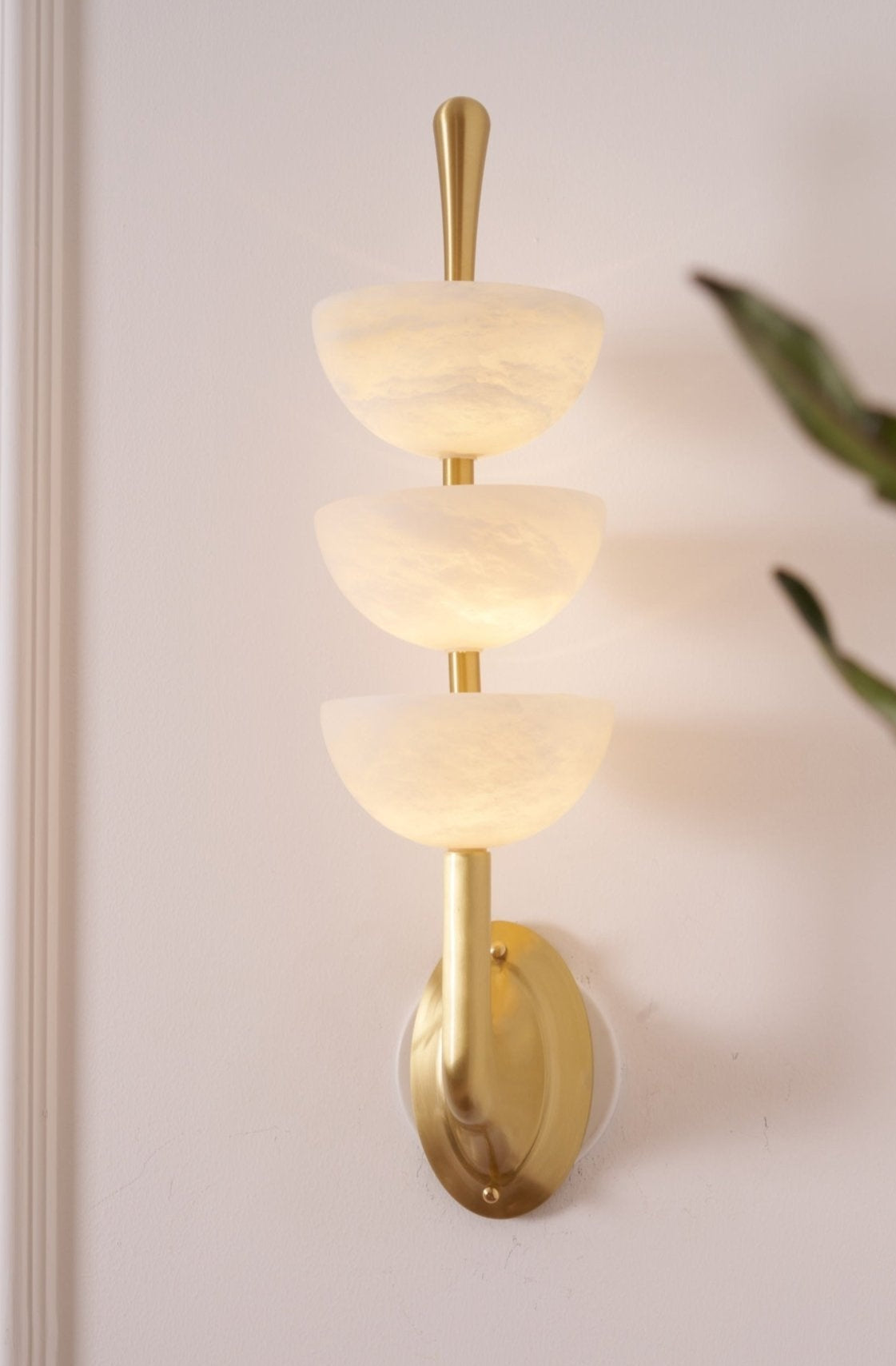 Alabaster Wall Sconce | Brass Frame & Alabaster Shades | Set of 2