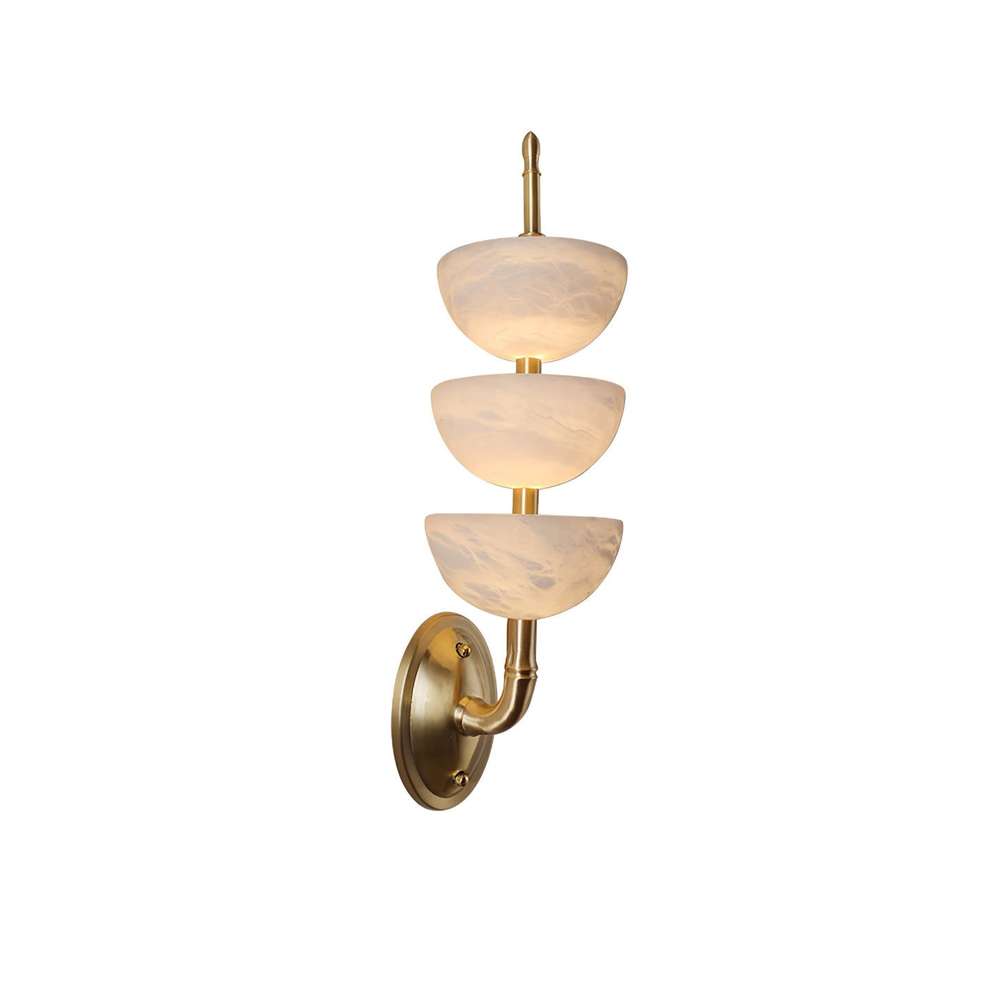 Alabaster Wall Sconce | Brass Frame & Alabaster Shades | Set of 2