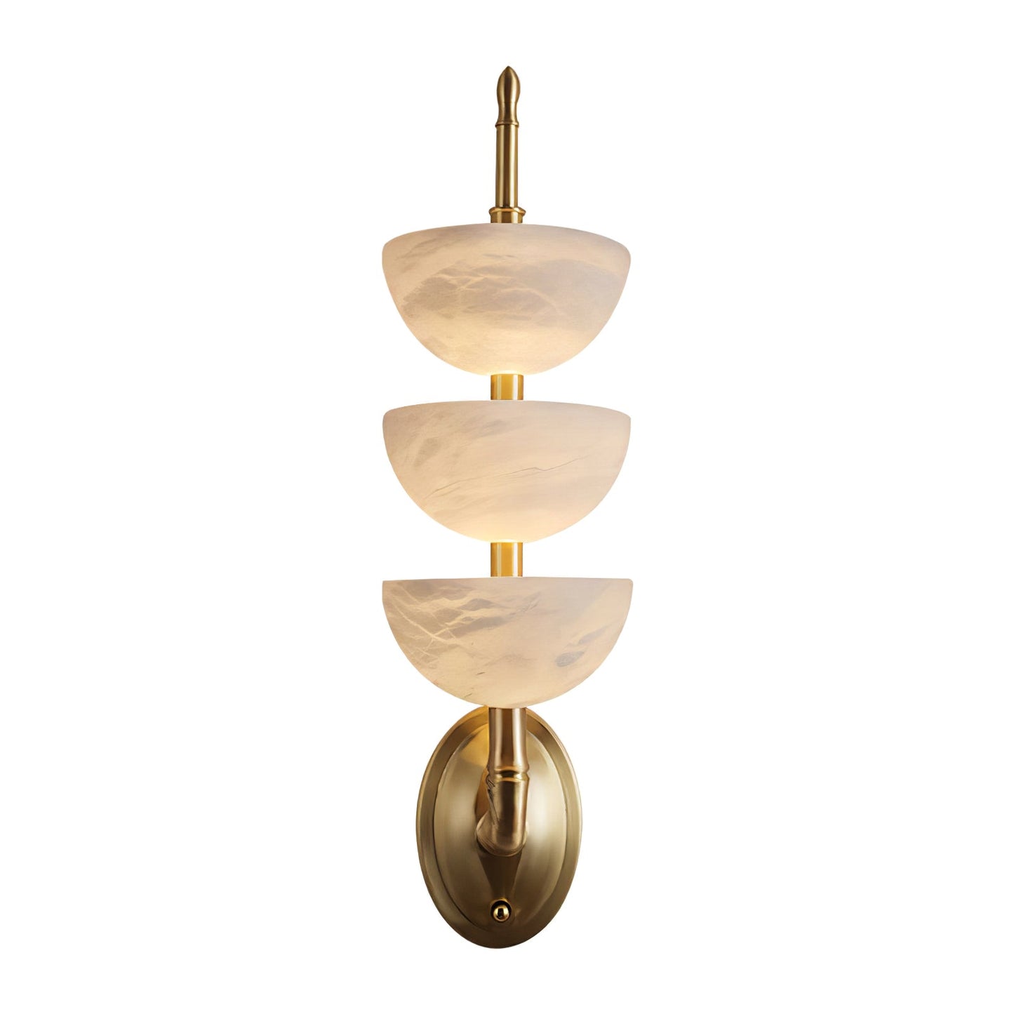 Alabaster Wall Sconce | Brass Frame & Alabaster Shades | Set of 2